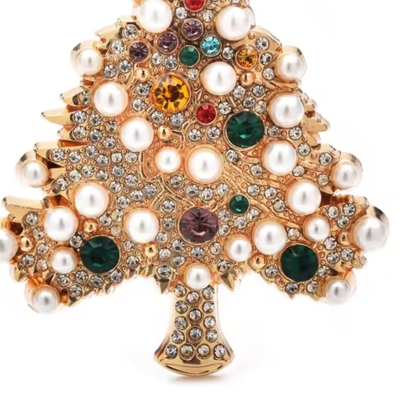 🎄 Vintage Christmas Tree Brooch – Elegant Crystal & Pearl Pin - Picture 6 of 6